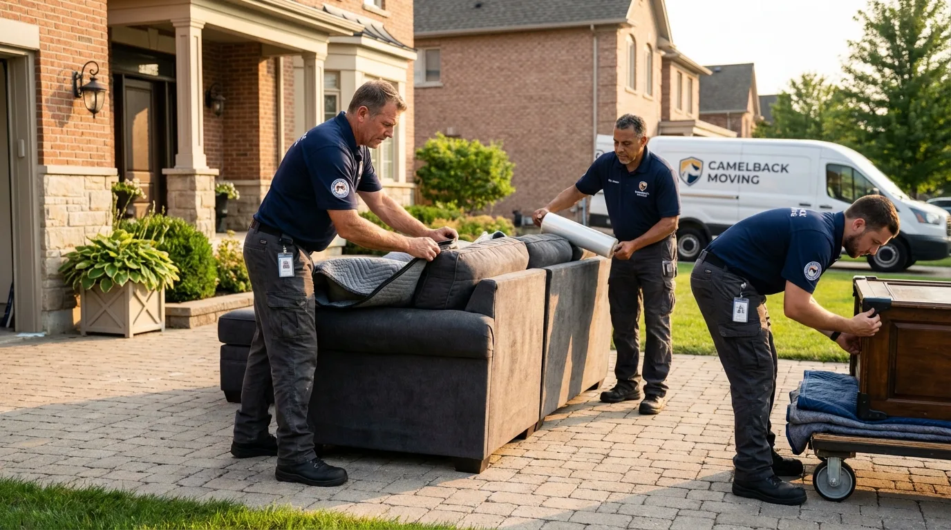 Large estate moving crew wrapping furniture in Morton, PA