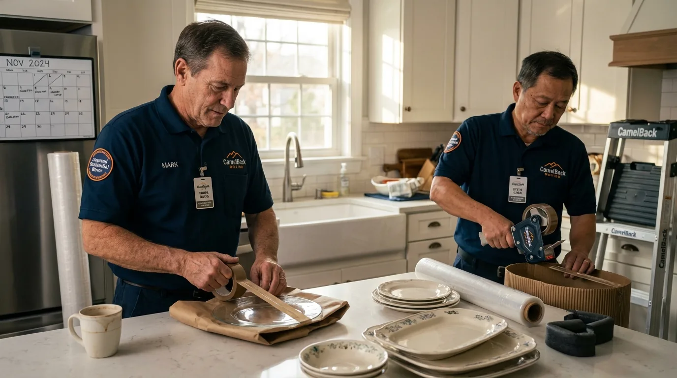Professional crew packing kitchen dishware in Morton, PA
